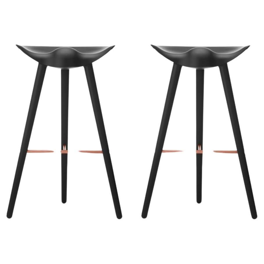 Set of 2 Black Beech and Copper Bar Stools by Lassen