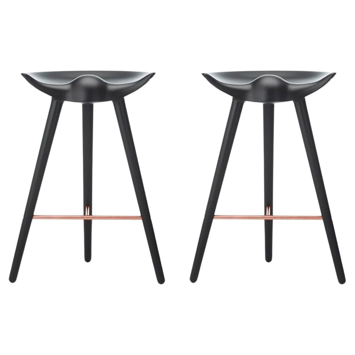 Set of 2 ML 42 Black Beech and Copper Counter Stools by Lassen For Sale
