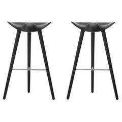 Set of 2 Black Beech and Stainless Steel Bar Stools by Lassen