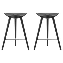 Set of 2 ML 42 Black Beech and Stainless Steel Counter Stools by Lassen