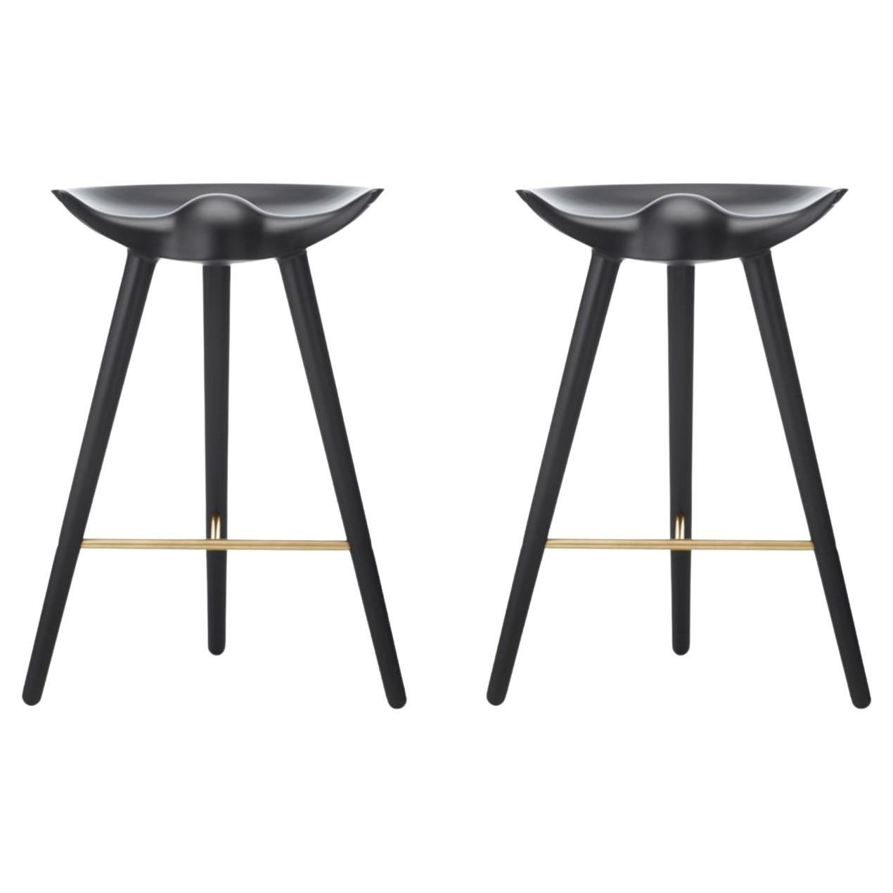 Set of 2 ML 42 Black Beech and Brass Counter Stools by Lassen For Sale