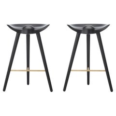 Set of 2 ML 42 Black Beech and Brass Counter Stools by Lassen