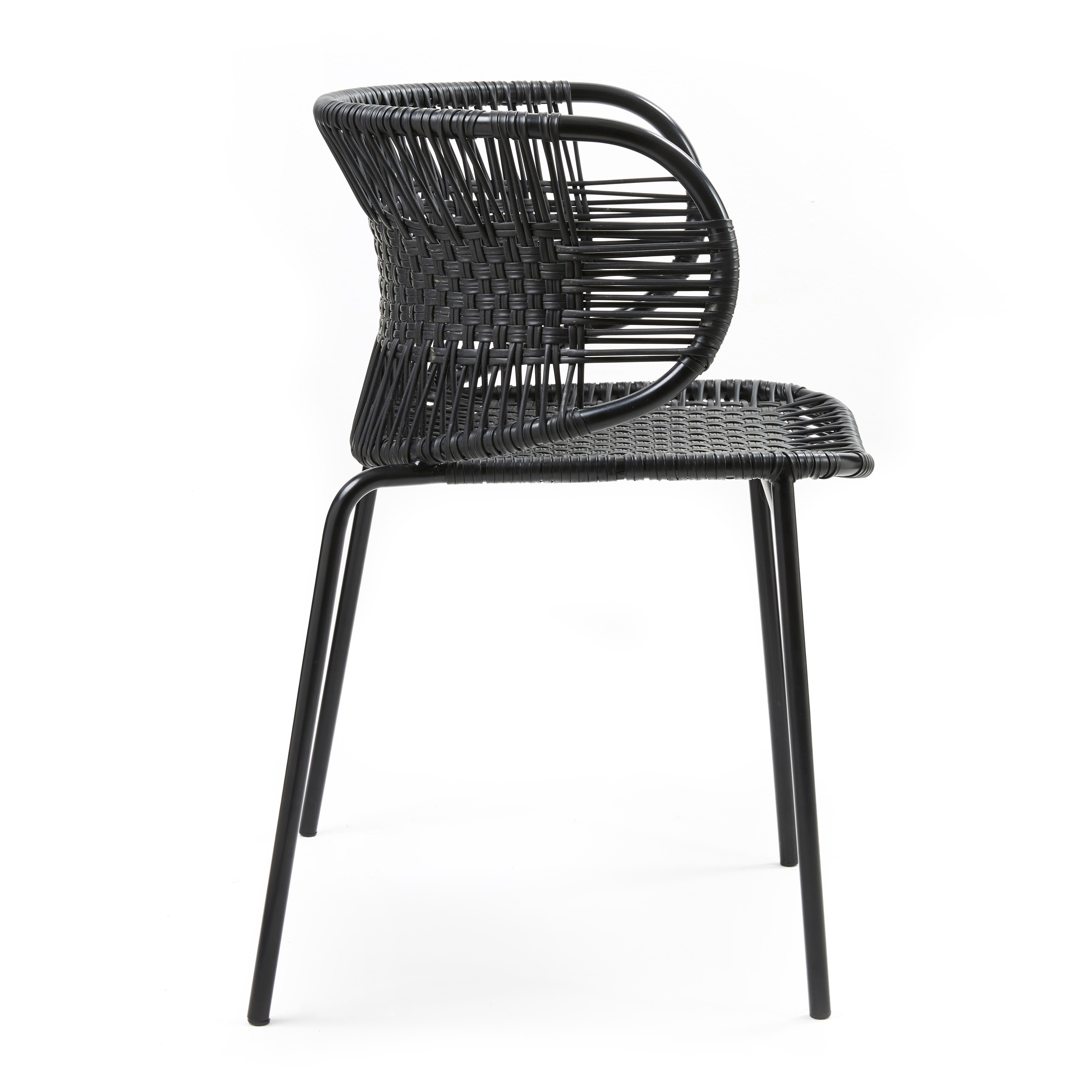 Powder-Coated Set of 2 Black Cielo Stacking Chair with Armrest by Sebastian Herkner For Sale