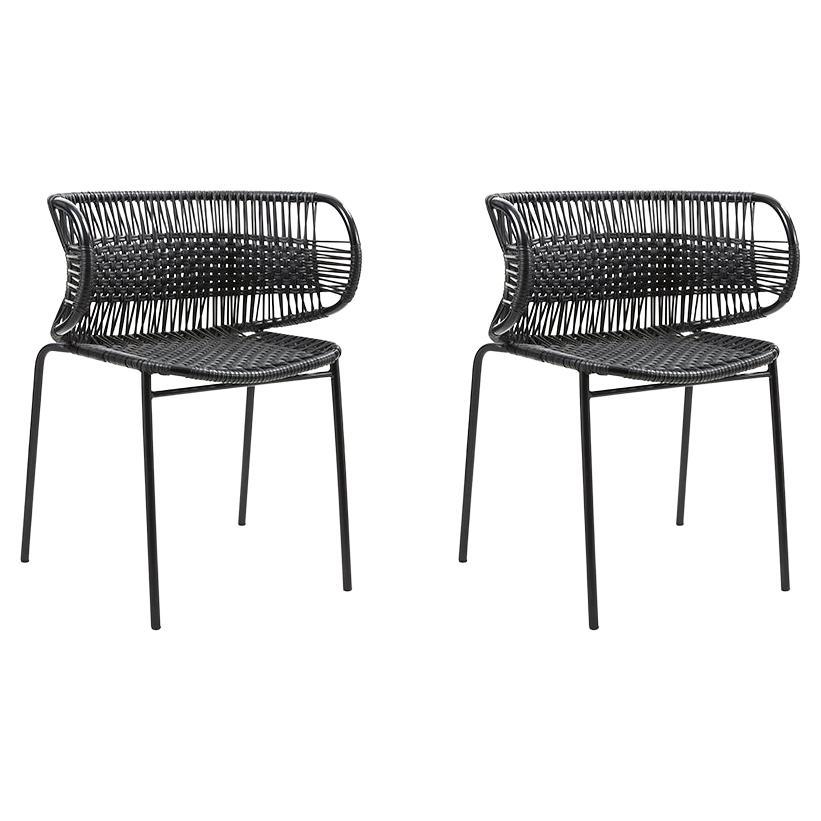 Set of 2 Black Cielo Stacking Chair with Armrest by Sebastian Herkner For Sale