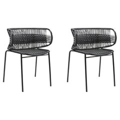 Set of 2 Black Cielo Stacking Chair with Armrest by Sebastian Herkner