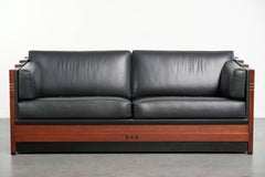 2er-Set schwarzes Rindsleder Art Deco Design 3-Sitzer-Sofas von höchster Qualität