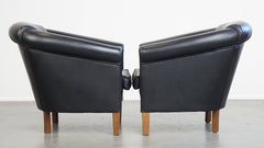 Lot de 2 fauteuils club en cuir de vachette noir de style anglais