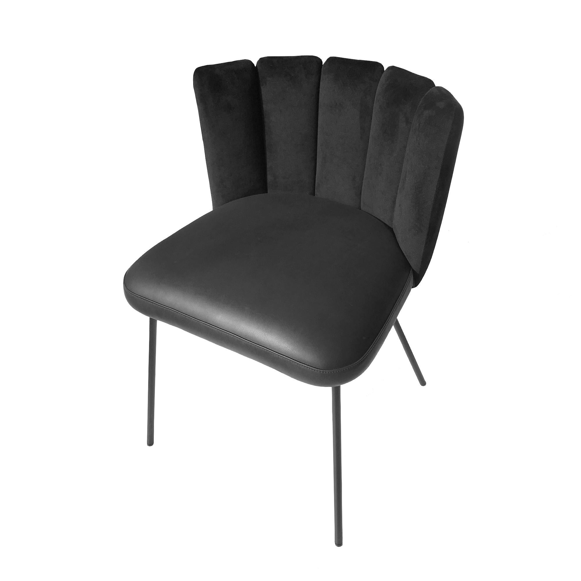 Modern In Stock in Los Angeles, Set of 2 Black Gaia Velvet Dining Chairs (5-Back) For Sale