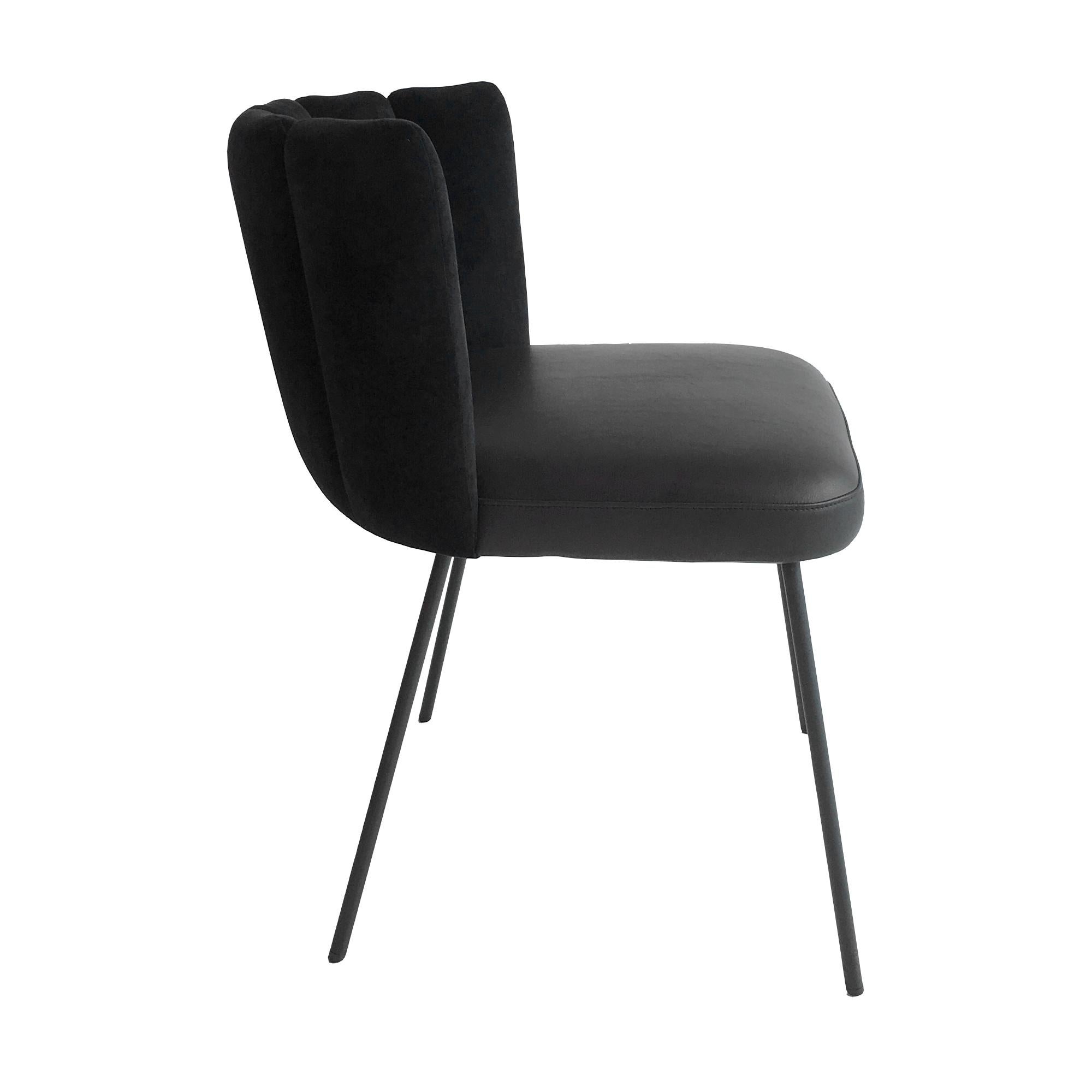 German In Stock in Los Angeles, Set of 2 Black Gaia Velvet Dining Chairs (5-Back) For Sale