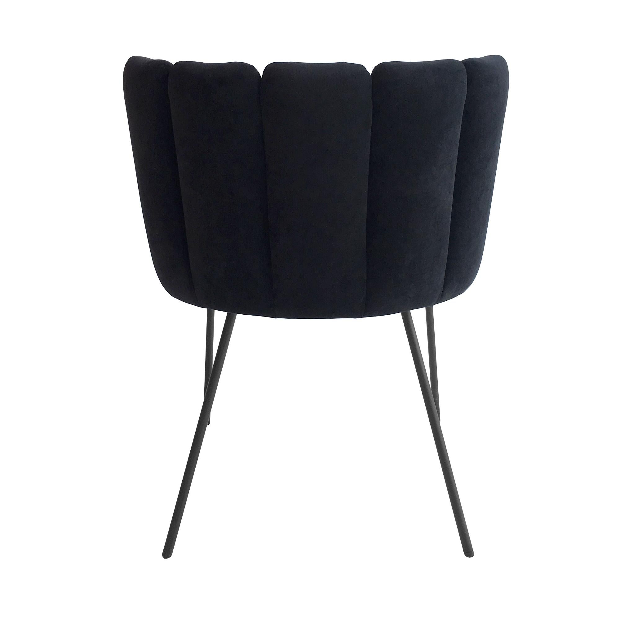 In Stock in Los Angeles, Set of 2 Black Gaia Velvet Dining Chairs (5-Back) In Excellent Condition For Sale In Beverly Hills, CA