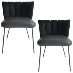 In Stock in Los Angeles, Set of 2 Black Gaia Velvet Dining Chairs (5-Back)