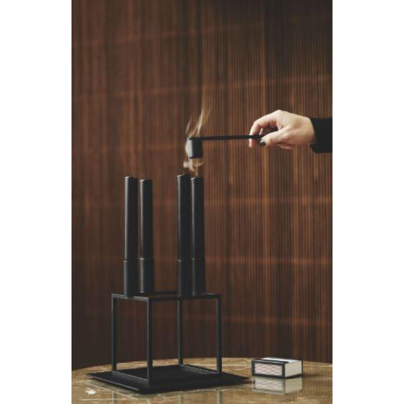 Contemporary Set of 2 Black Kubus and Base 4 Candle Holder by Lassen For Sale