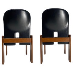 Set of 2 Black Leather "121" Chairs by Tobia Scarpa for Cassina, Italy, 1967