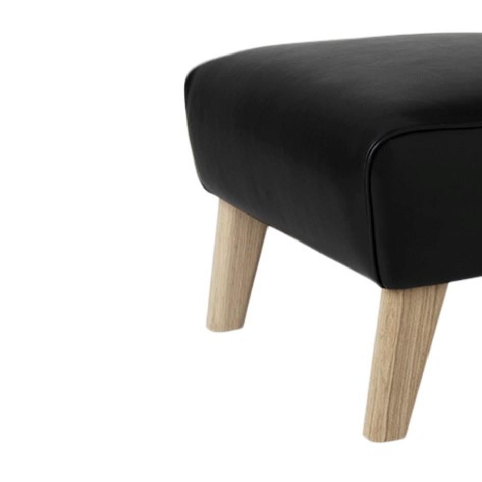 Danish Set of 2 Black Leather and Natural Oak My Own Chair Footstools by Lassen For Sale