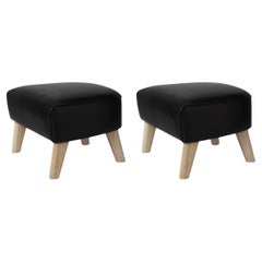 Set of 2 Black Leather and Natural Oak My Own Chair Footstools by Lassen