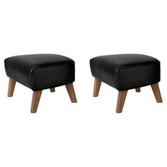Set of 2 Black Leather and Smoked Oak My Own Chair Footstools by Lassen