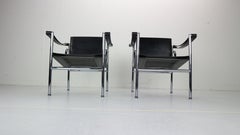 Set of 2 Black Leather Armchairs Model- LC1 by Le Corbusier for Cassina, 1970s