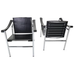 Set of 2 Black Leather Armchairs Model- LC1 by Le Corbusier for Cassina, 1970s
