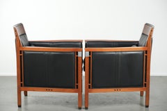 Ensemble de 2 fauteuils Art Deco en cuir noir en bon état