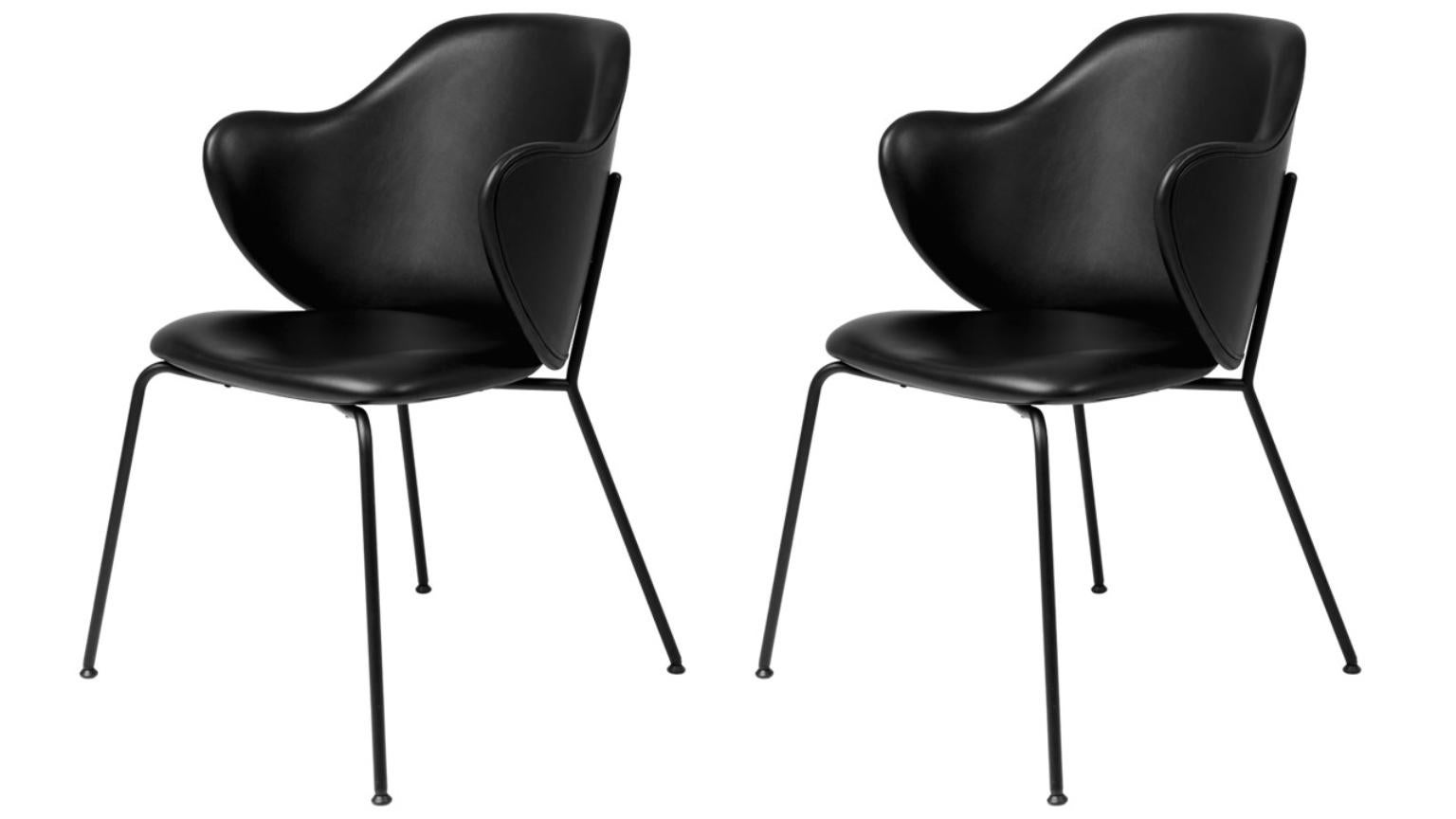 Set of 2 black leather Lassen chairs by Lassen
Dimensions: W 58 x D 60 x H 88 cm 
Materials: Leather

The Lassen Chair by Flemming Lassen, Magnus Sangild and Marianne Viktor was launched in 2018 as an ode to Flemming Lassen’s uncompromising