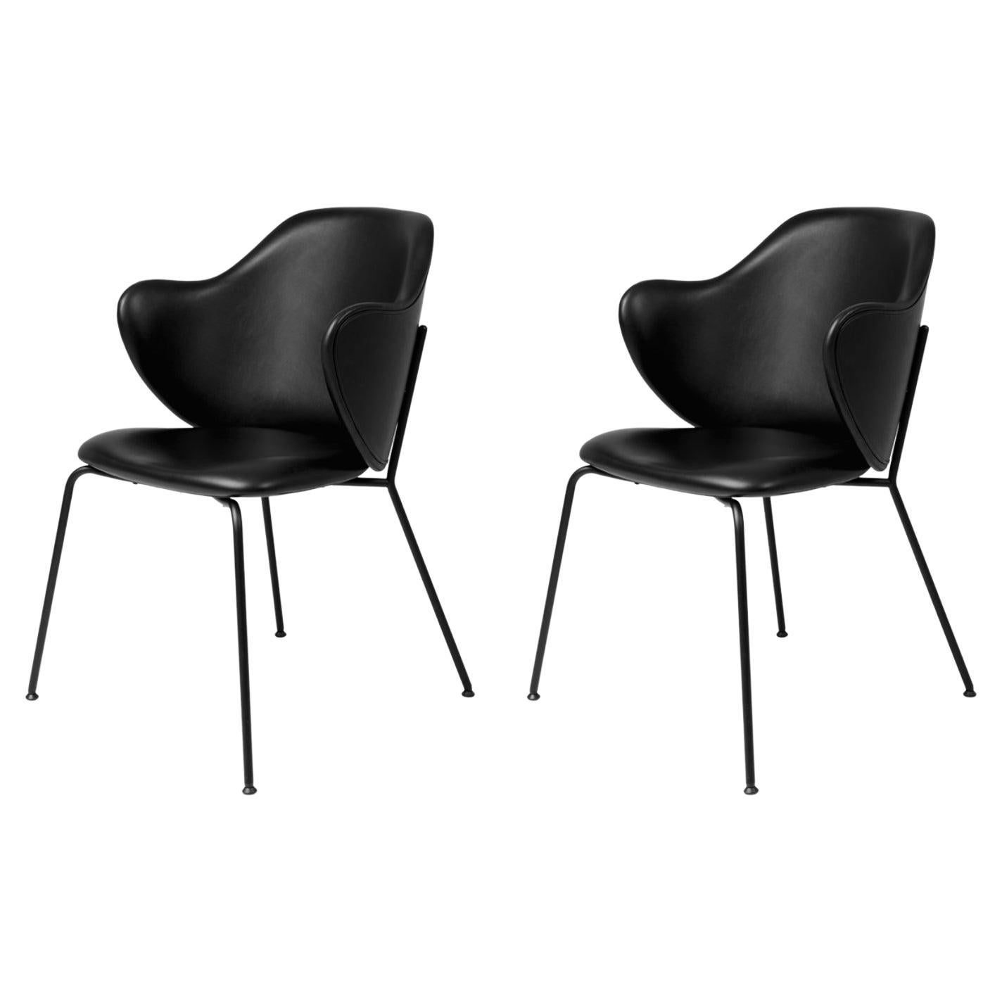 Set of 2 Black Leather Lassen Chairs by Lassen For Sale