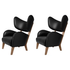 Set of 2 Black Leather Smoked Oak My Own Chair Lounge Chairs by Lassen