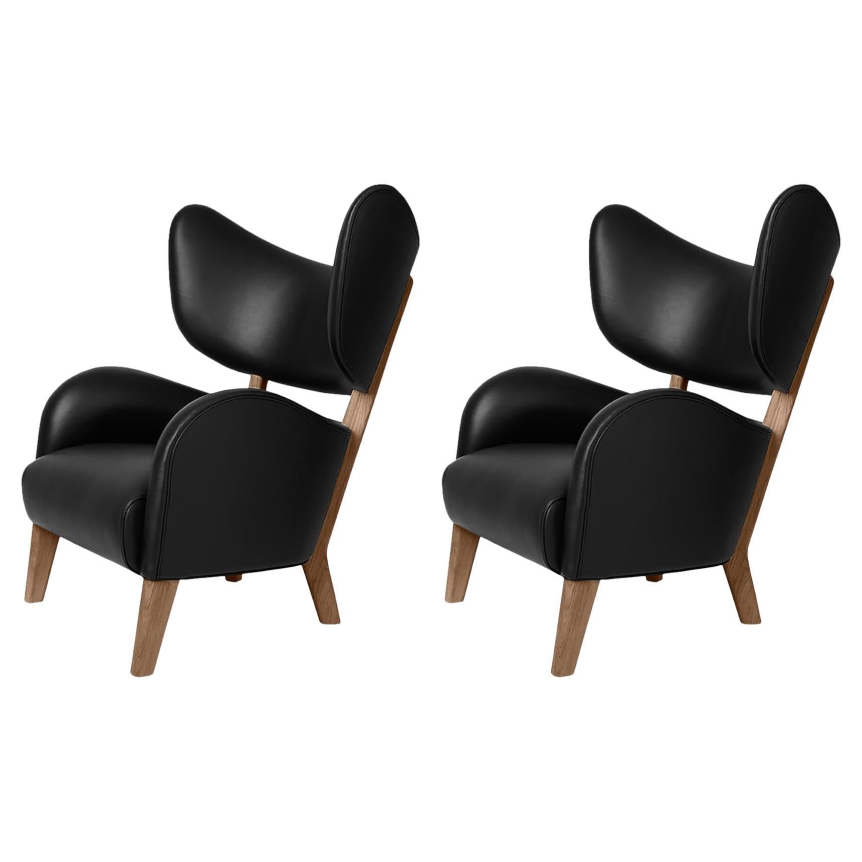 Ensemble de 2 fauteuils de salon en cuir noir et chêne fumé My Own Chair de Lassen en vente