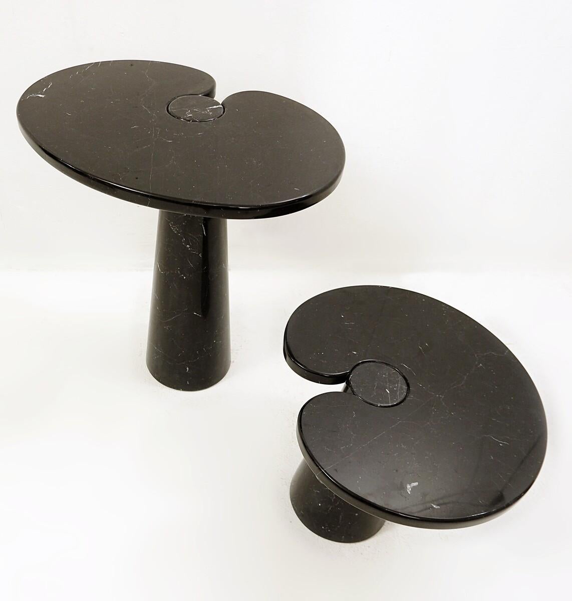 Mid-Century Modern Set of 2 Black Marble Console Tables Model ''Eros'' by Angelo Mangiarotti