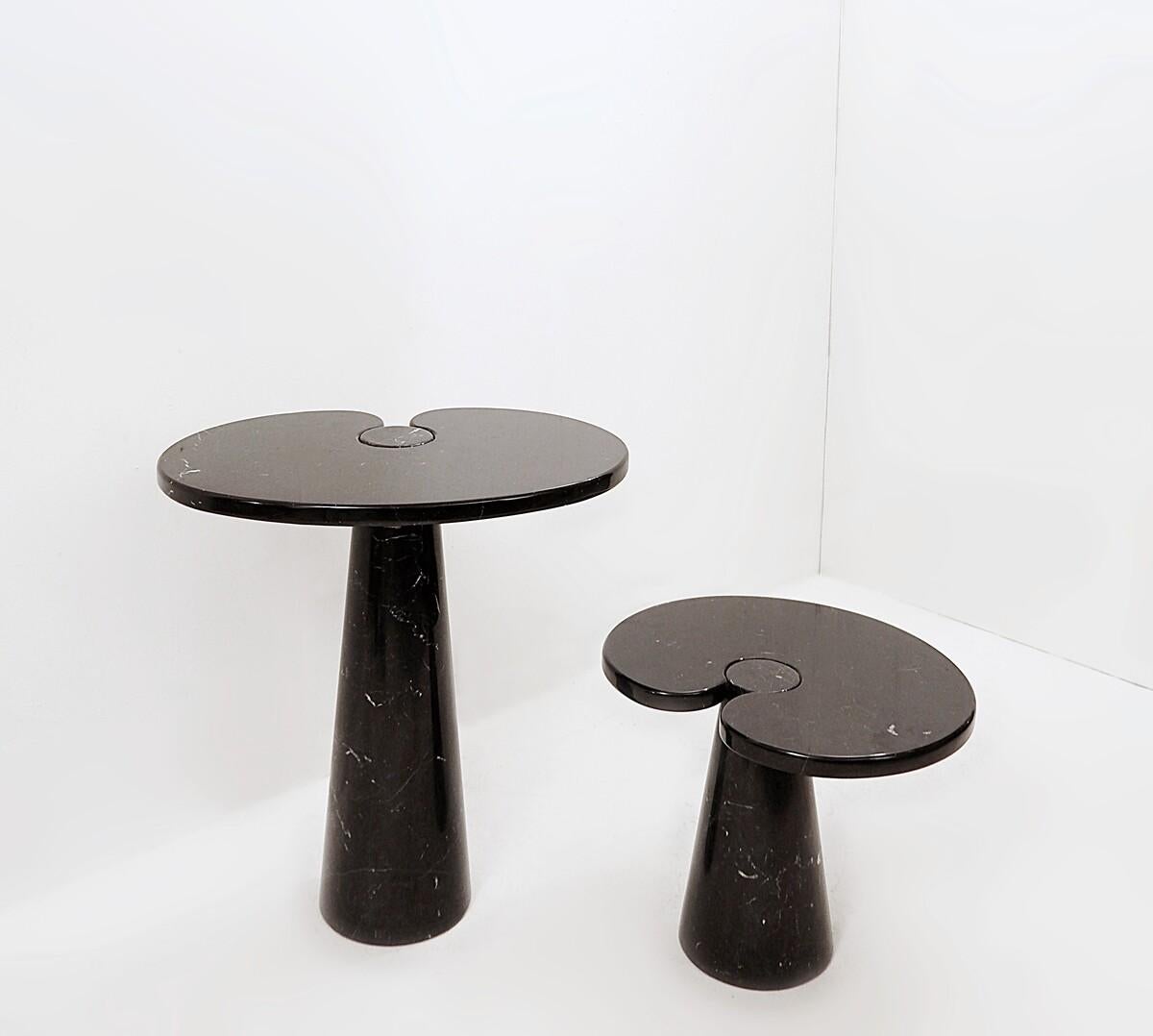 Italian Set of 2 Black Marble Console Tables Model ''Eros'' by Angelo Mangiarotti