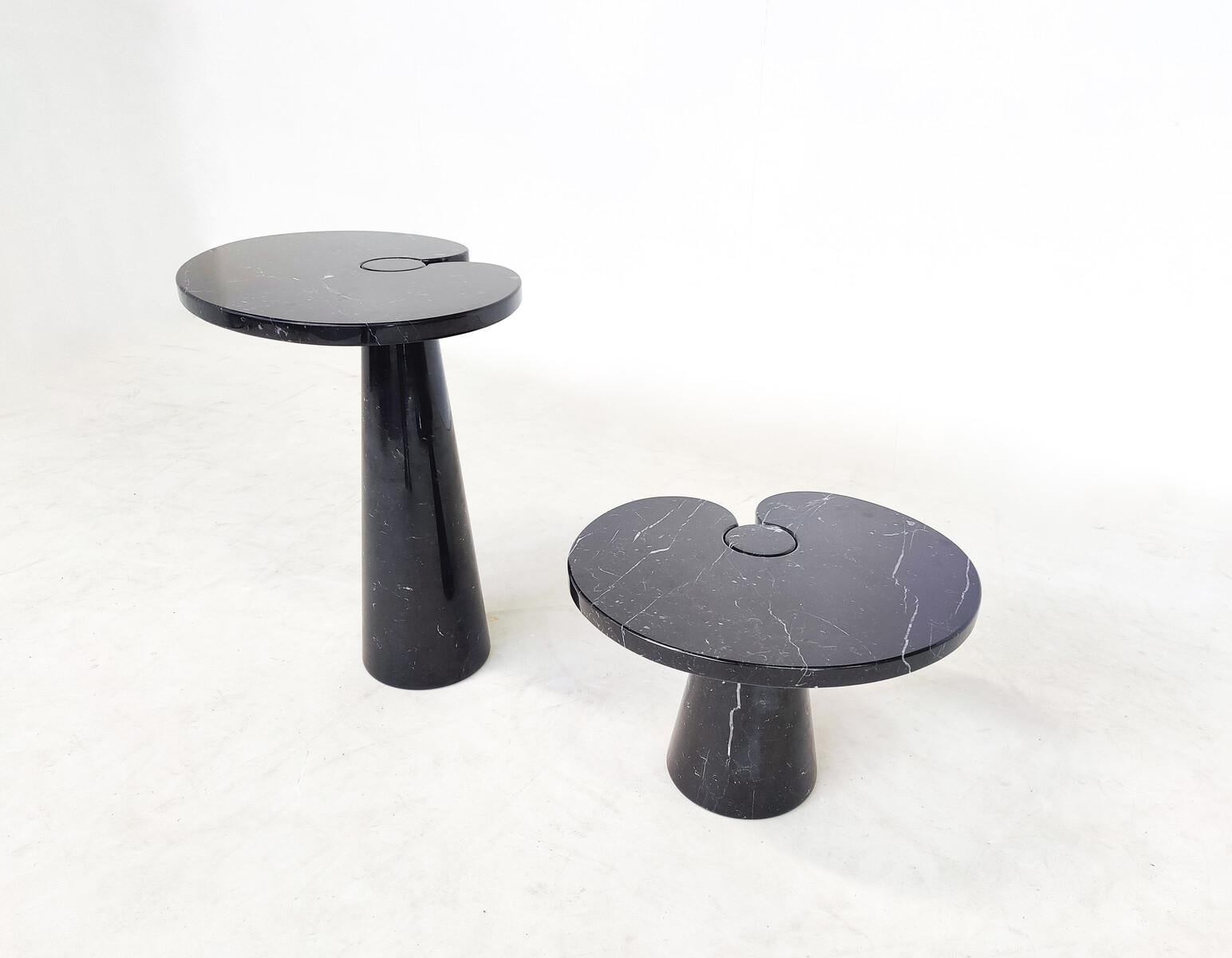 Set of 2 Black Marble Console Tables Model ''Eros'' by Angelo Mangiarotti In Good Condition In Brussels, BE