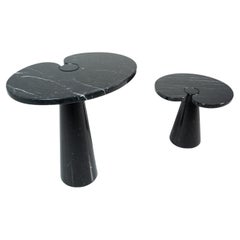 Set of 2 Black Marble Console Tables model ''Eros'' by Angelo Mangiarotti