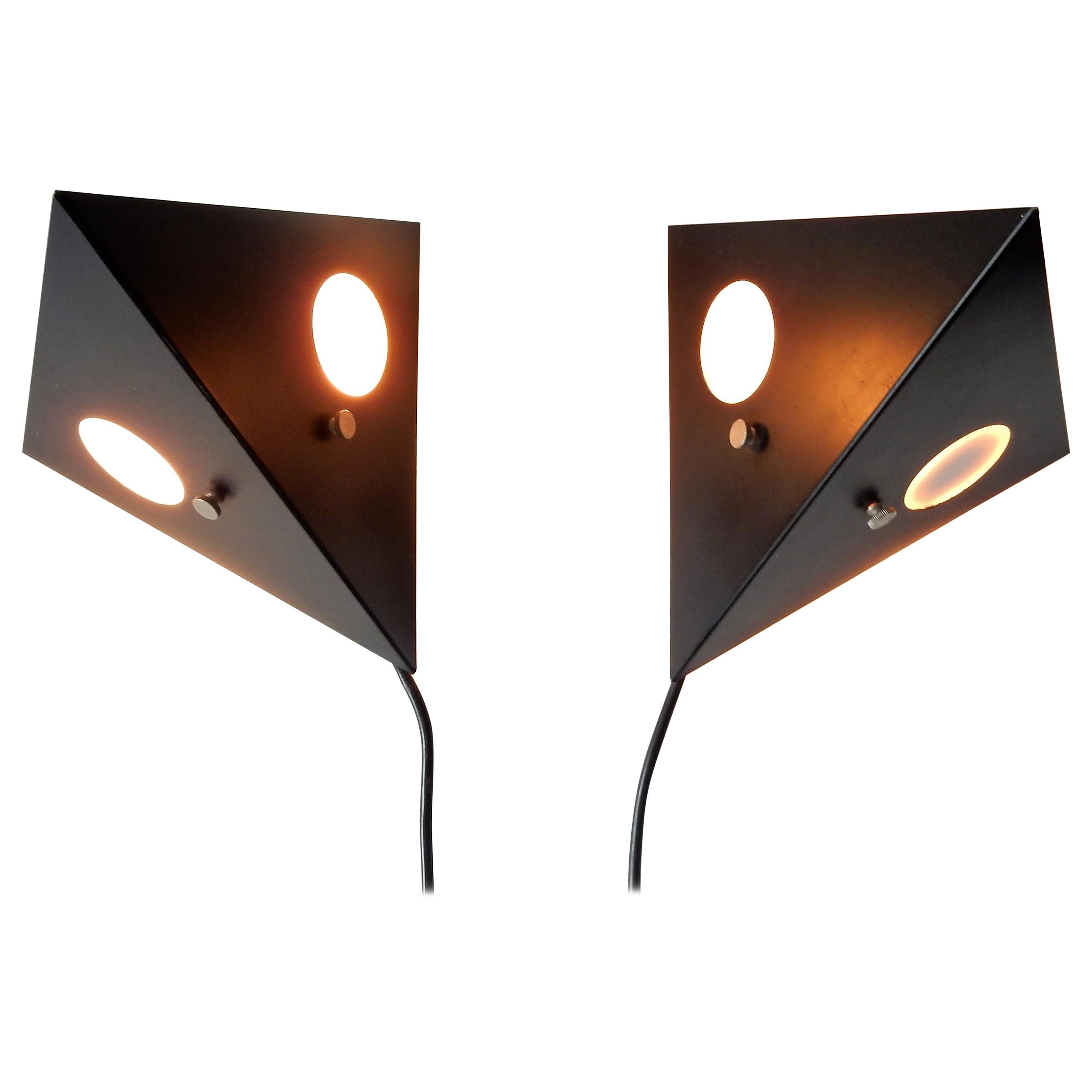 Set of 2 Black Metal 'Night Owl' Wall Lamps for RAAK, the Netherlands, 1960s