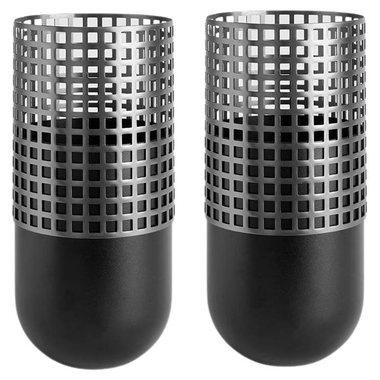 Set of 2 Black Mia Tall Vases by Mason Editions For Sale