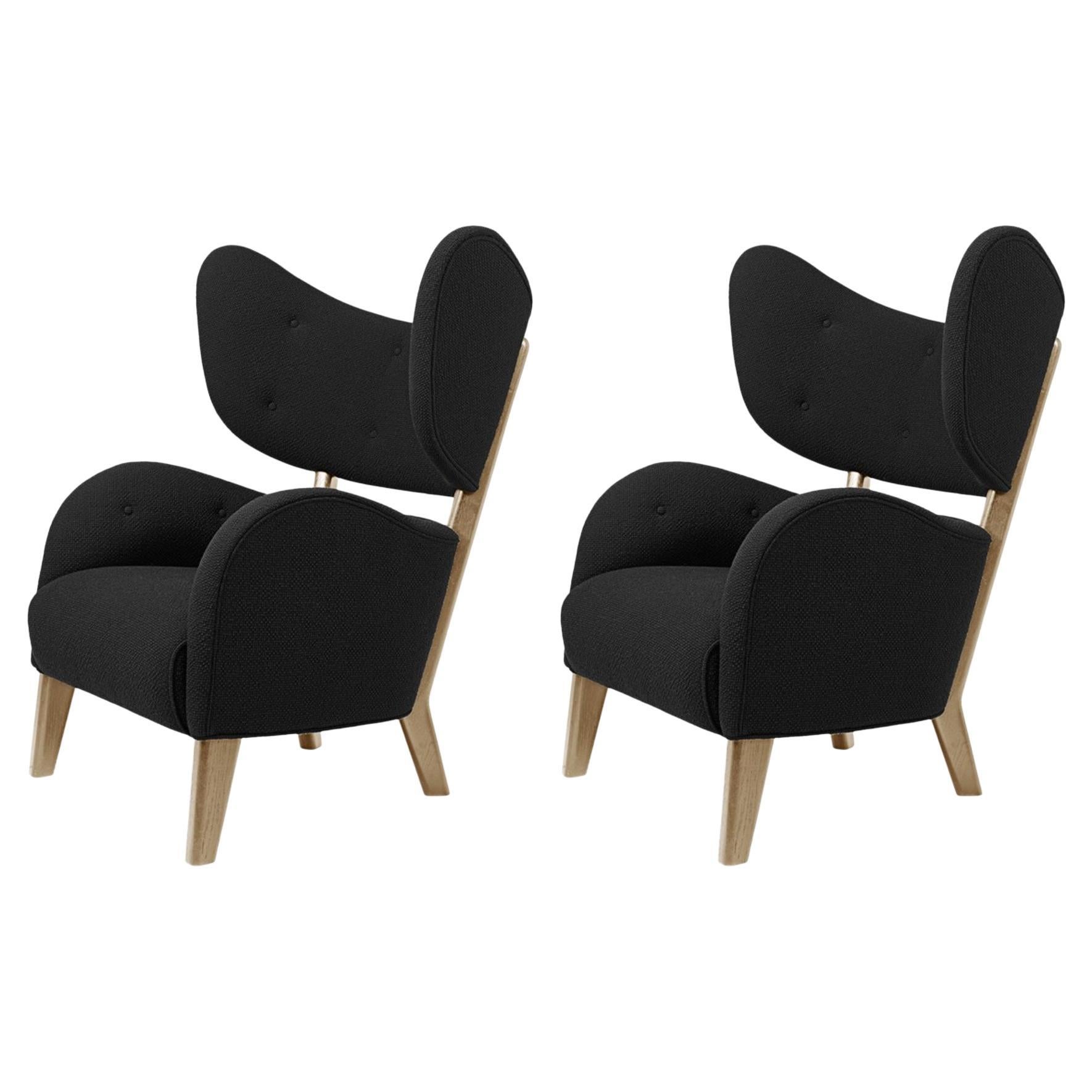 Set of 2 Black Raf Simons Vidar3 Natural Oak My Own Chair Lounge Chair by Lassen For Sale