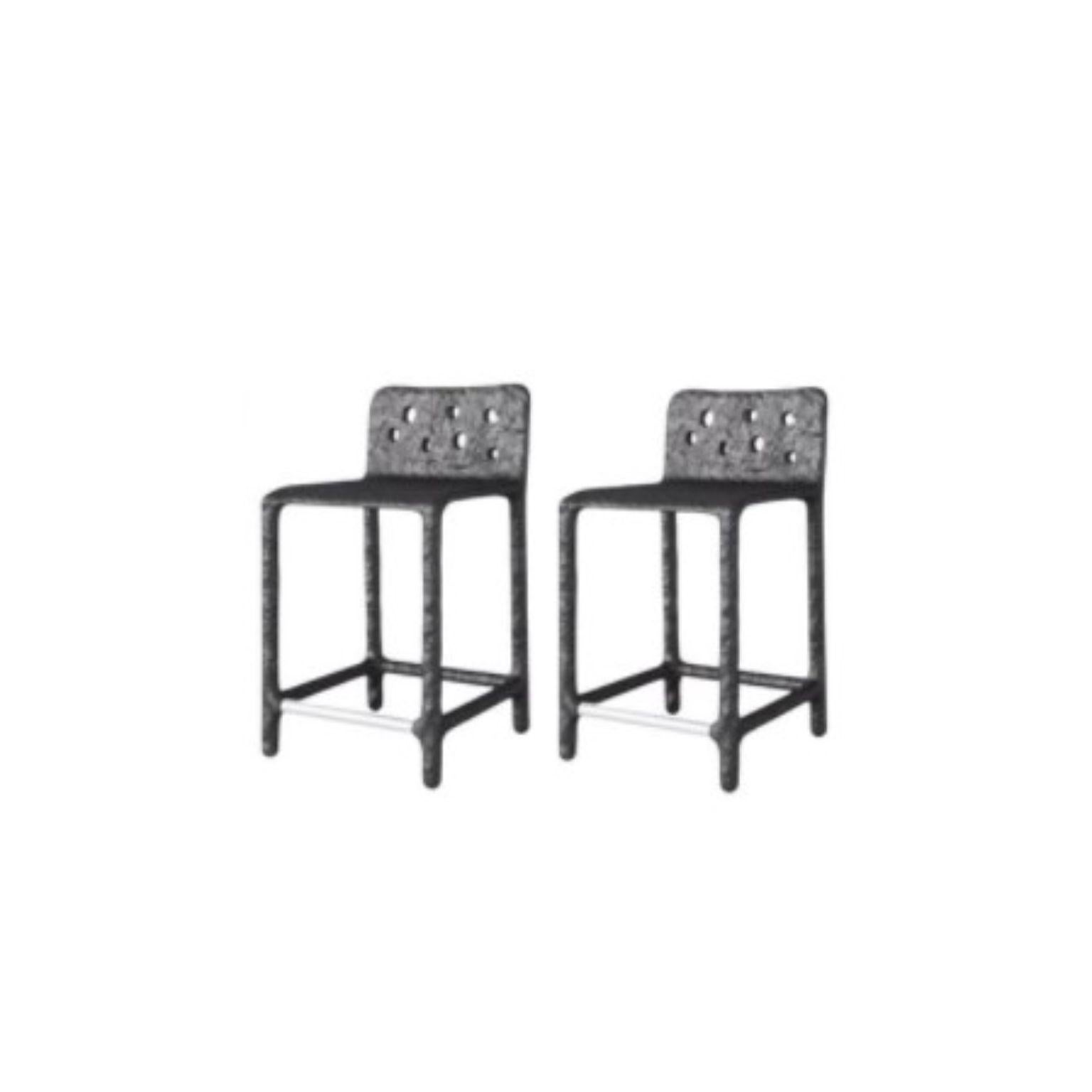 Set of 2 Outdoor black sculpted contemporary half-bar stools by Faina
Design: Victoriya Yakusha
Material: steel, flax rubber, biopolymer, cellulose
Dimensions: W 46 x D 47 x H 84 cm


The plastic silhouette and slightly simple form of ZTISTA