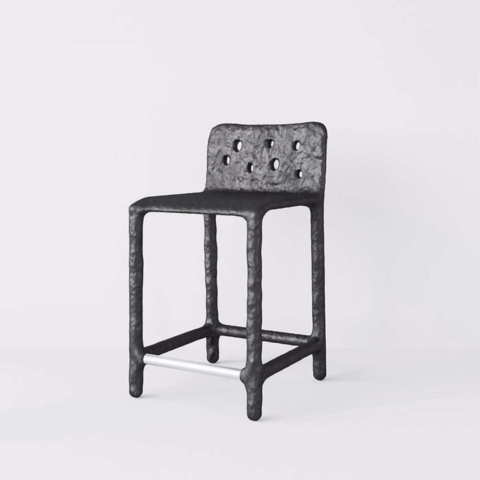 Organic Modern Set of 2 Black Sculpted Contemporary Half-Bar Stool by Faina