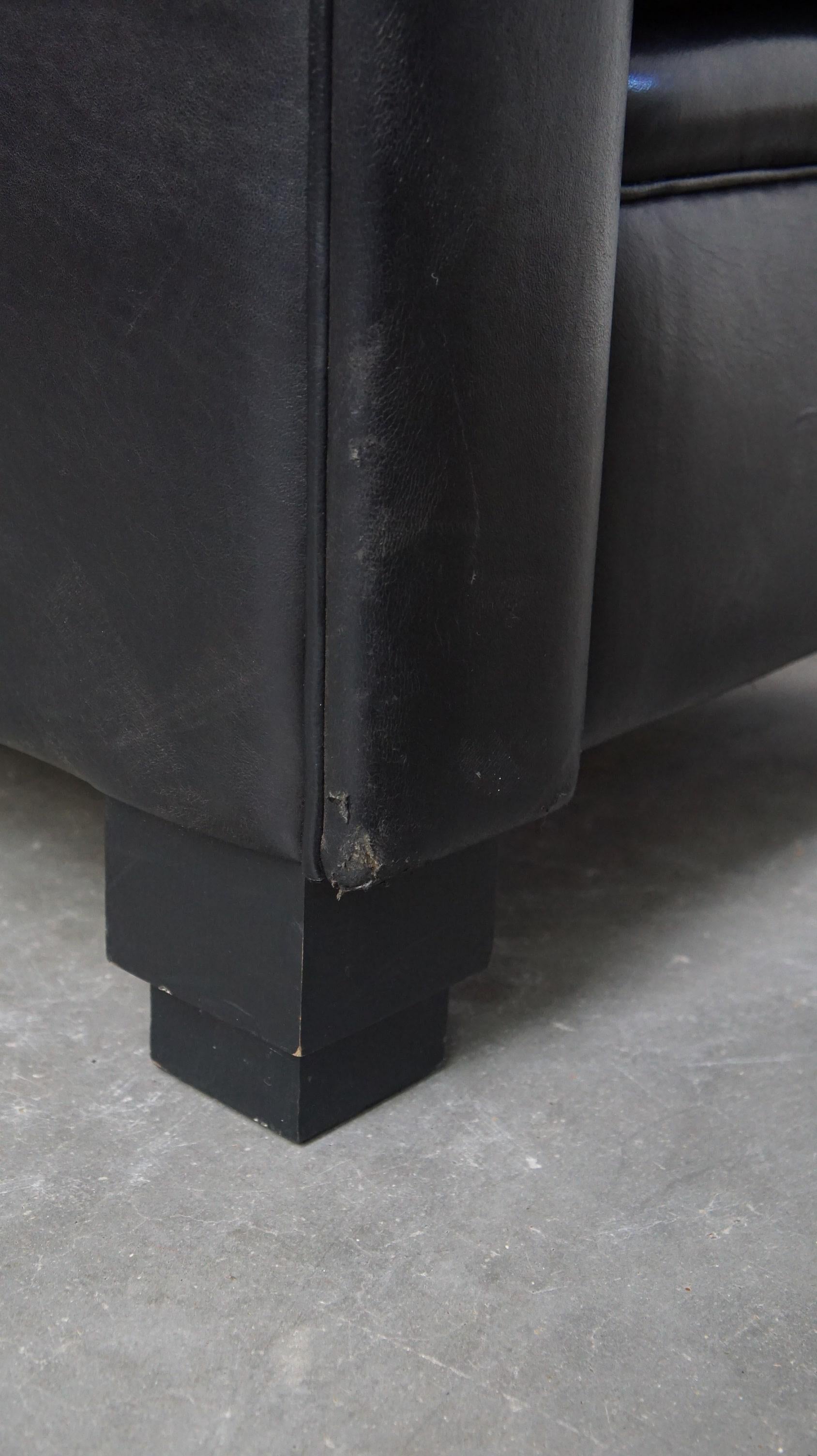 Set di 2 poltrone in pelle di pecora nera dal design Art Déco e dall'elevato comfort di seduta in vendita 5