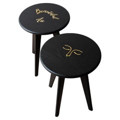 Set of 2 Black Stained Ash ASSY Stools by Mademoiselle Jo