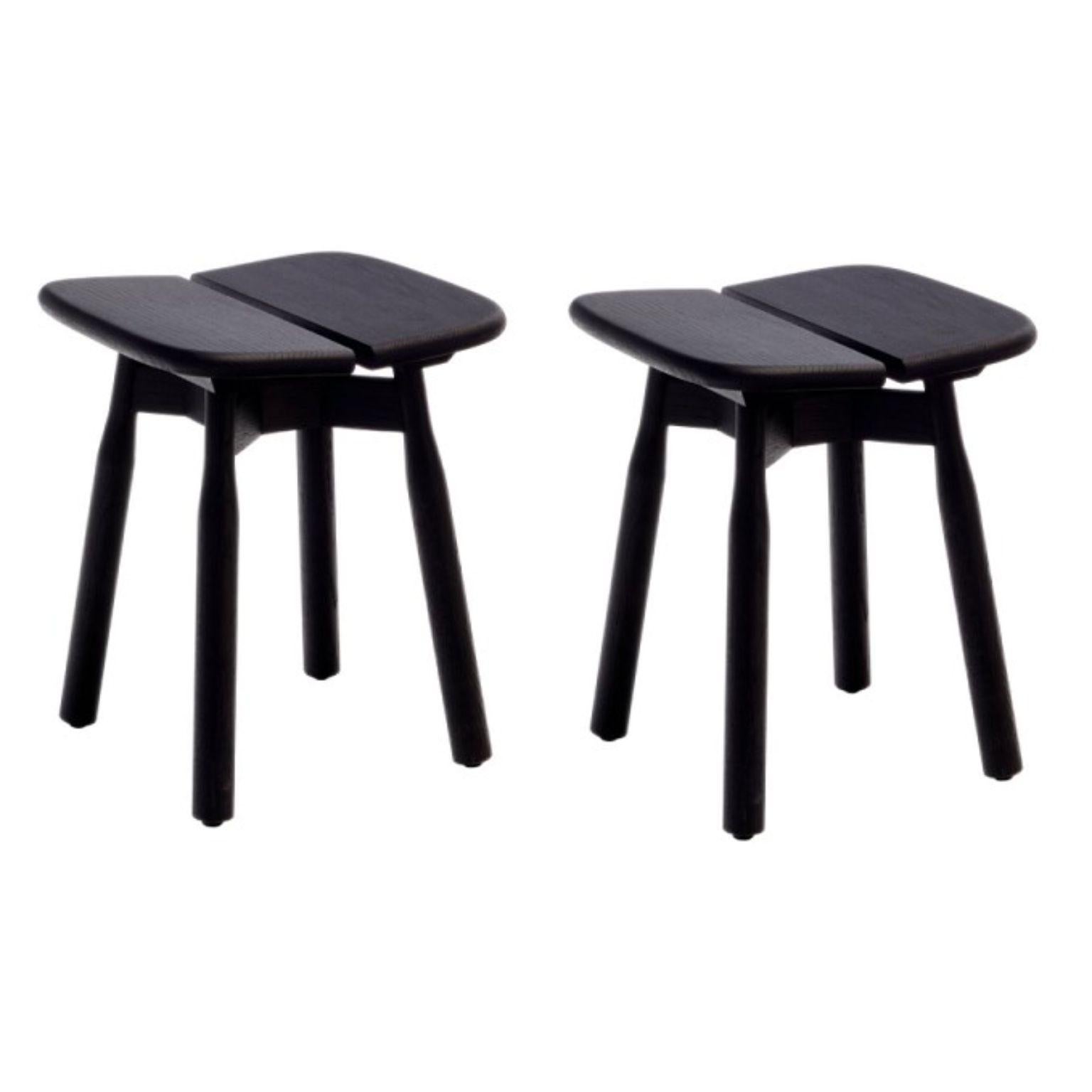 Set of 2 Black Stained Oak DOM Stools by Marcos Zanuso Jr
Materials: Low stool, structure, and seat in solid oak, natural varnished or black stained.
Technique: Lacquered metal. Natural or stained wood. 
Dimensions: D 38 x W 40 x H 46 cm


Marco