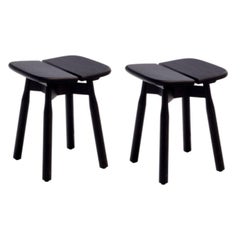 Set of 2 Black Stained Oak DOM Stools by Marcos Zanuso Jr