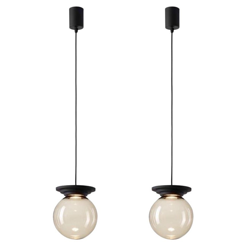 Ensemble de 2 lampes à suspension Stratos Ball noires par Dechem Studio