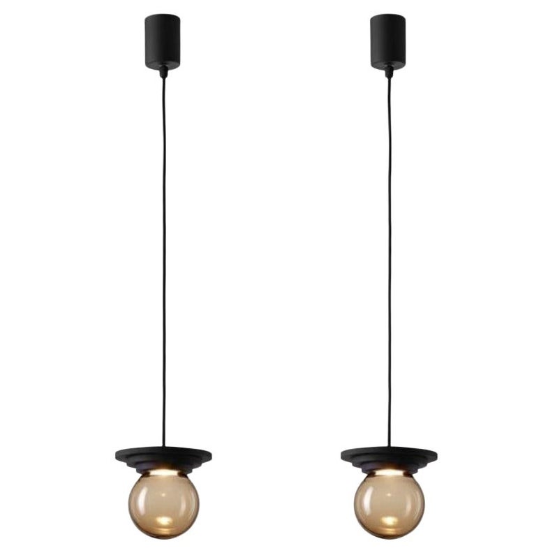 Ensemble de 2 lampes à suspension Stratos Mini Ball noires par Dechem Studio en vente