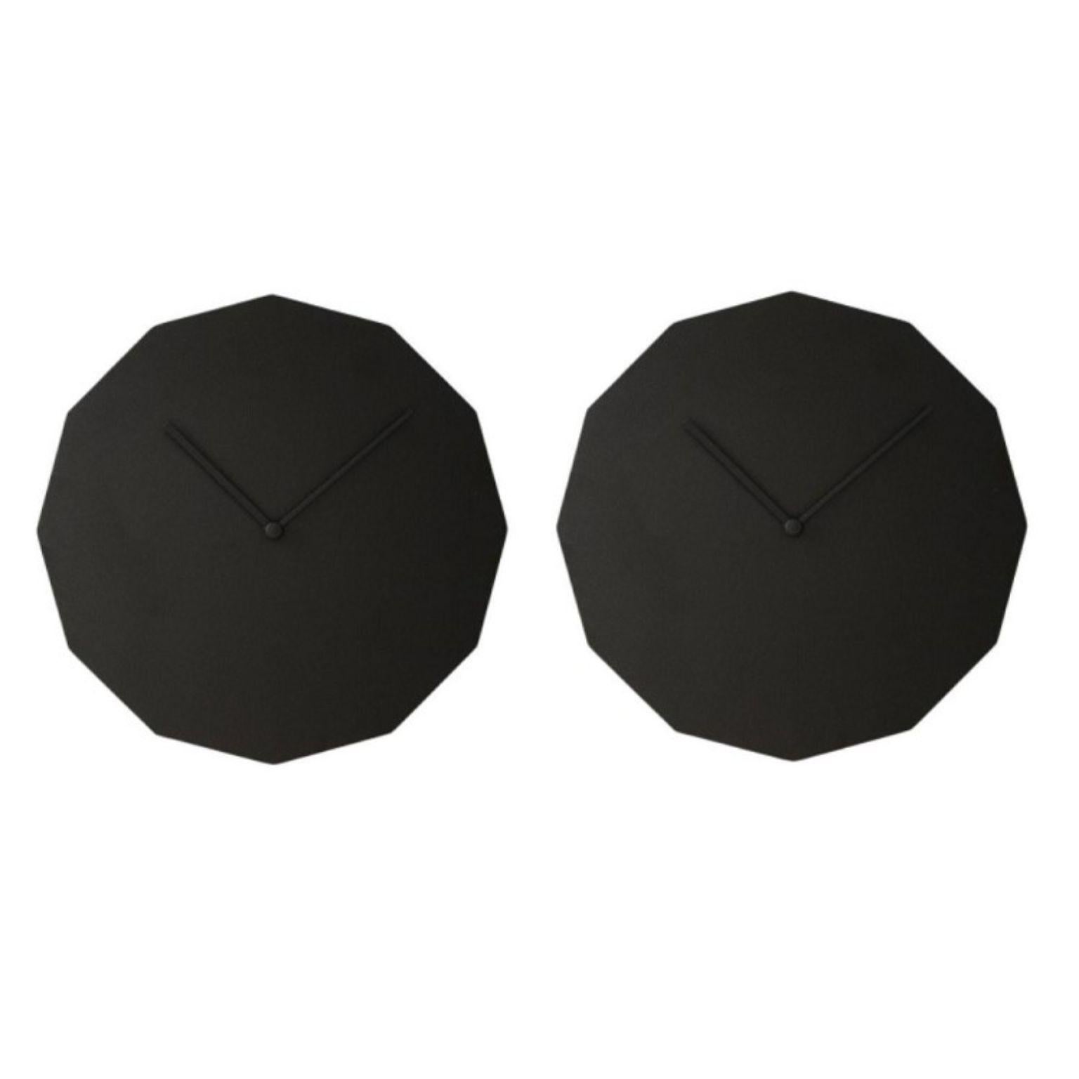 Set of 2 black twelve wall clocks by Sebastian Scherer.
Material: crystal glass, steel.
Dimensions: ø 30 cm.
Also available in mirror steel and brass.
Colour: black
Also available in silk grey, rose, high gloss stainless steel, high gloss
