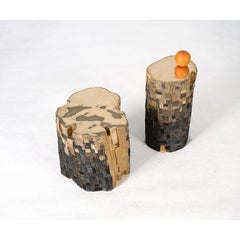 Blackened Brass Sculptural Log Stools – Set of 2 (Small & Large) by Misaya