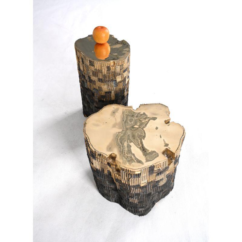 Post-Modern Set of 2 Blackened Log Stools, S & L by Masaya