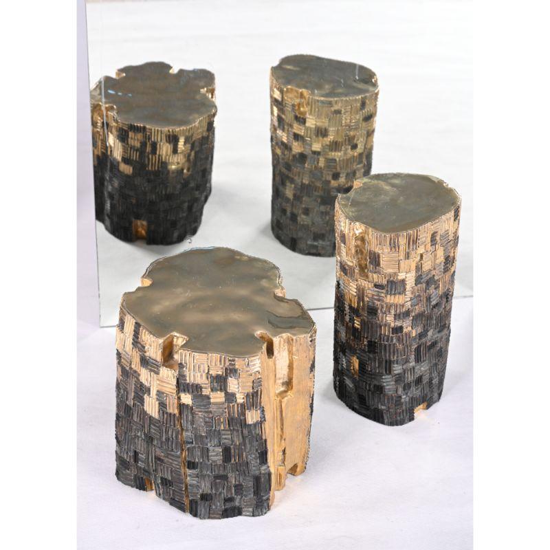 Thai Set of 2 Blackened Log Stools, S & L by Masaya