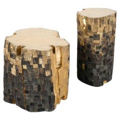 Set of 2 Blackened Log Stools, S & L by Masaya