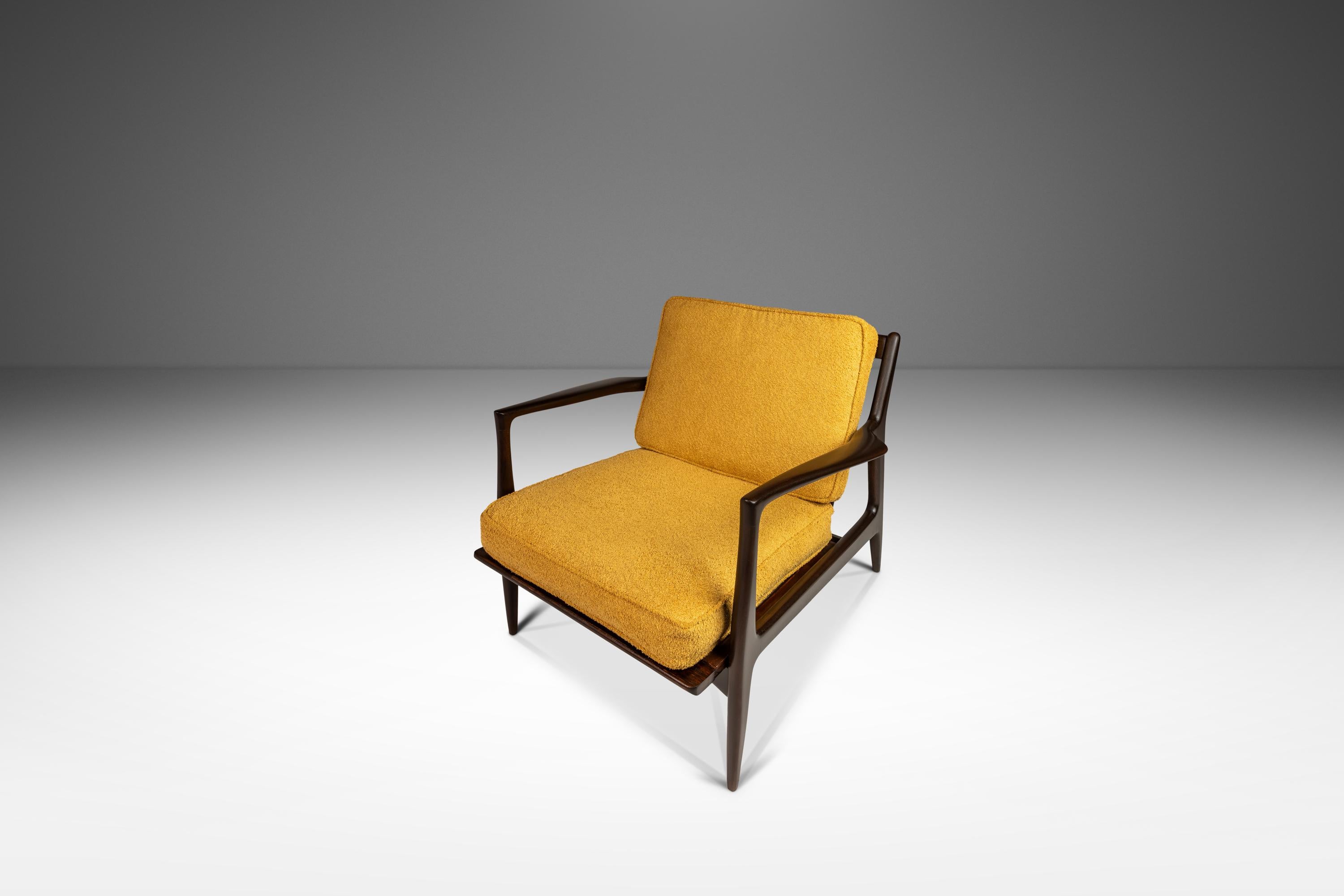 Fabric Set of 2 'Blade Arm' Lounge Chairs by Ib Kofod Larsen for Selig, Denmark, 1960's
