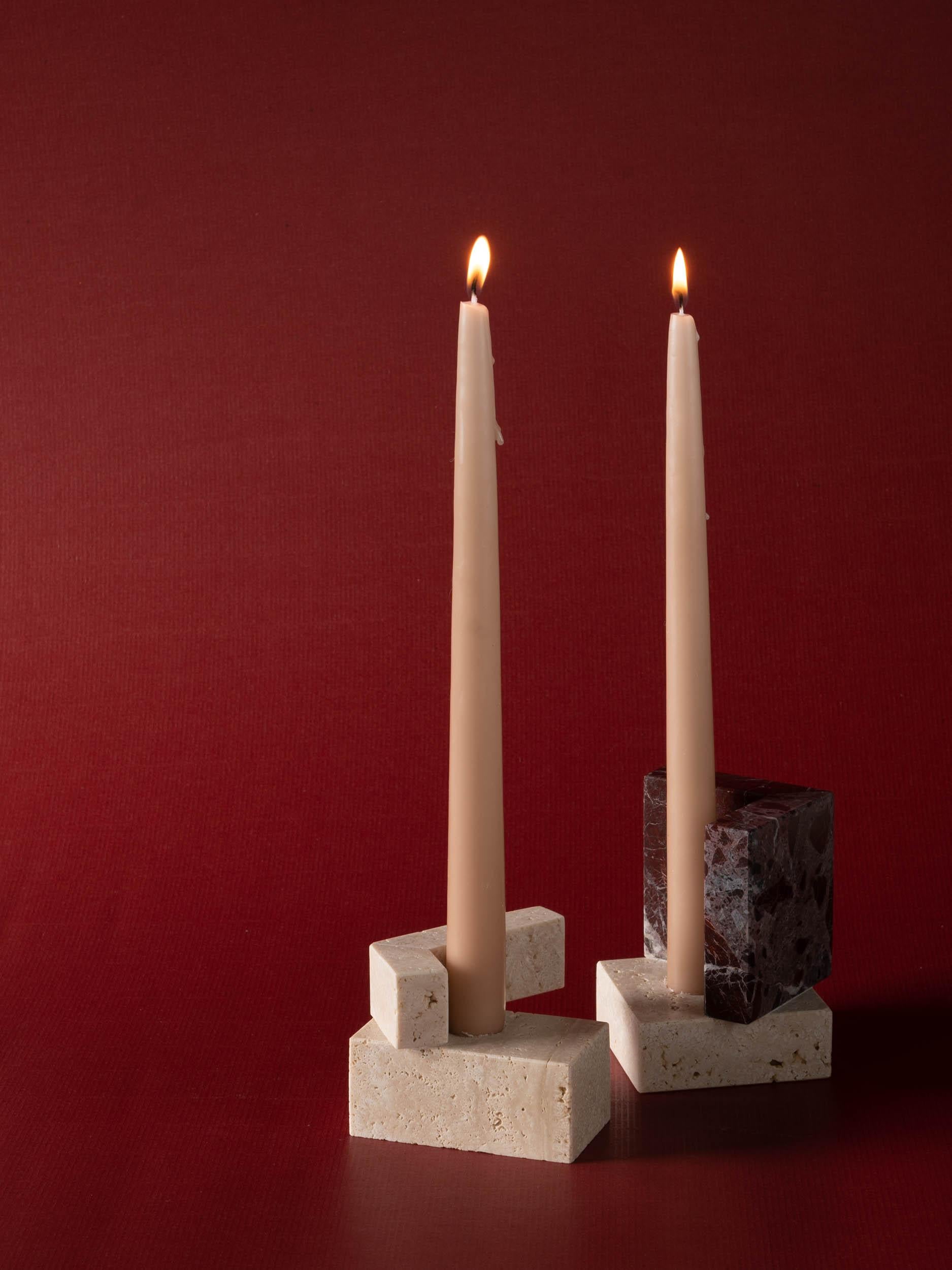 Set Of 2 Block Candle Holders by Studionudo
Unique Pieces.
Dimensions: High: D 9 x W 9 x H 12 cm.
Low: D 4 x W 11 x H 8 cm.
Materials: Travertine and marble.

Different materials and sizes are available. Prices may vary. Please contact us.

Strict