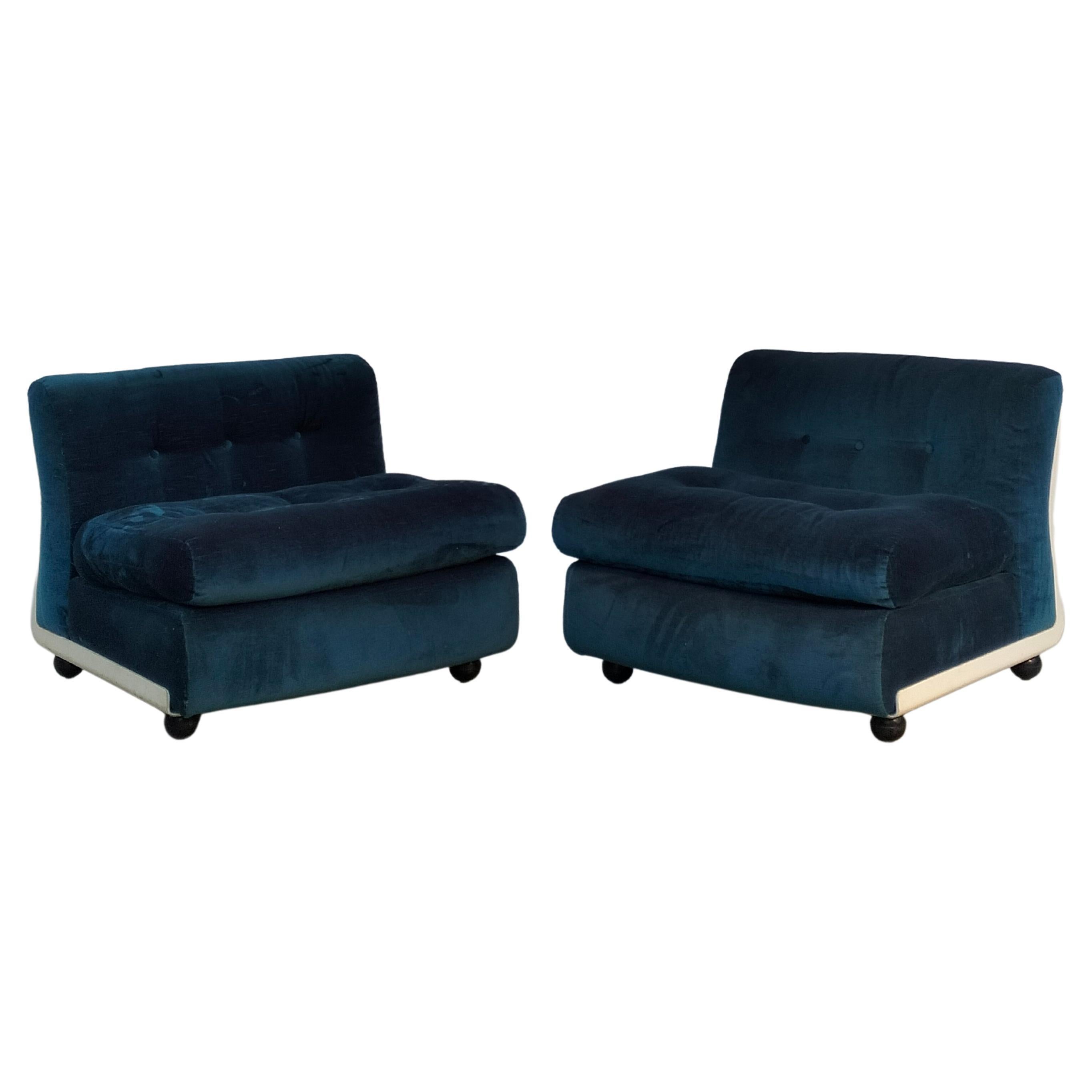 Set of 2 Blue Amanta Lounge Chairs by Mario Bellini for C&B Italia, 1970s